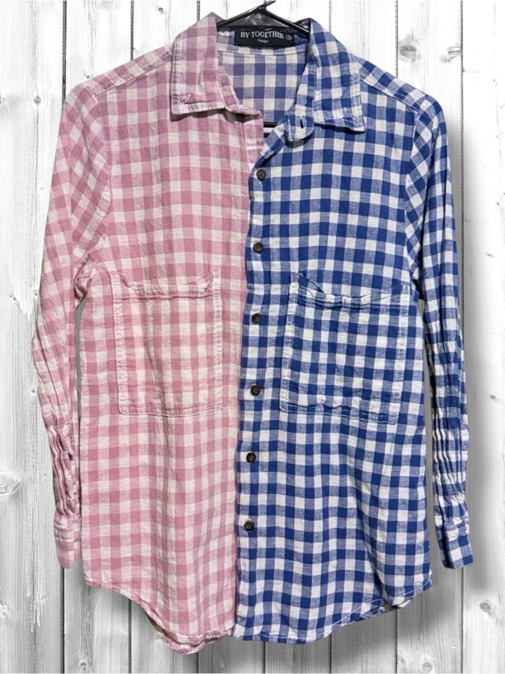 🌼By Together Pink & Blue Gingham Split-Color Button Shirt